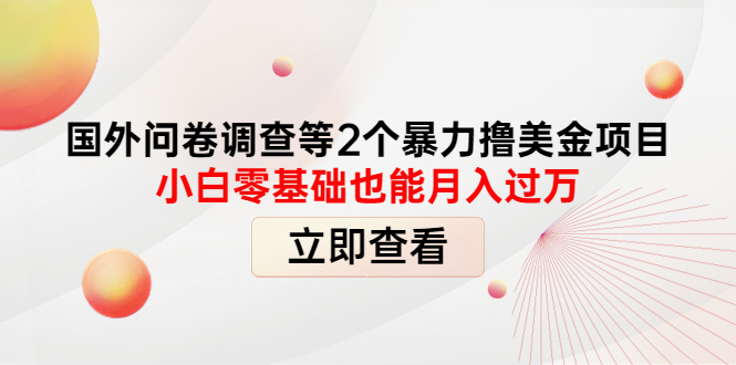 【副业项目4372期】国外问卷调查等2个暴力撸美金项目，小白零基础也能月入过万-晴沐网创  