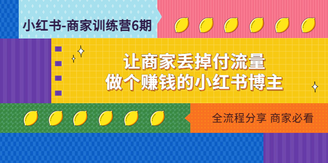 【副业项目5003期】小红书-商家训练营12期：让商家丢掉付流量，做个赚钱的小红书博主-晴沐网创  