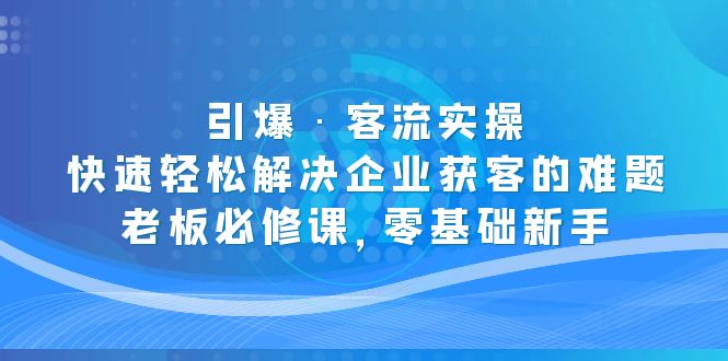 【副业项目5343期】引爆·客流实操：快速轻松解决企业获客的难题，老板必修课，零基础新手-晴沐网创  