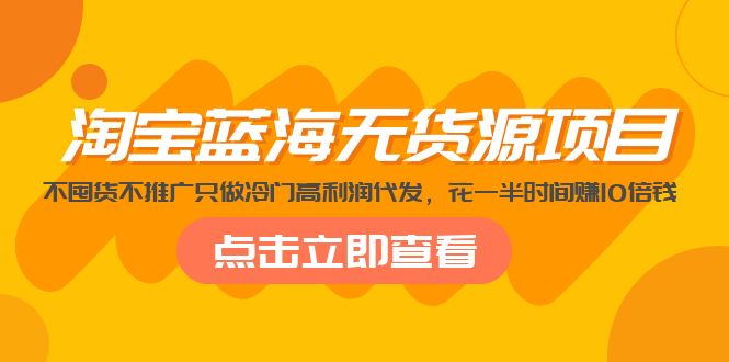 【副业项目5235期】淘宝蓝海无货源项目，不囤货不推广只做冷门高利润代发，花一半时间赚10倍钱-晴沐网创  