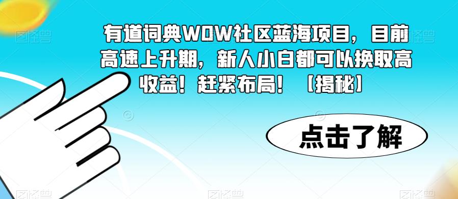 【副业项目6108期】有道词典WOW社区蓝海项目，目前高速上升期，新人小白都可以换取高收益！赶紧布局！【揭秘】-晴沐网创  