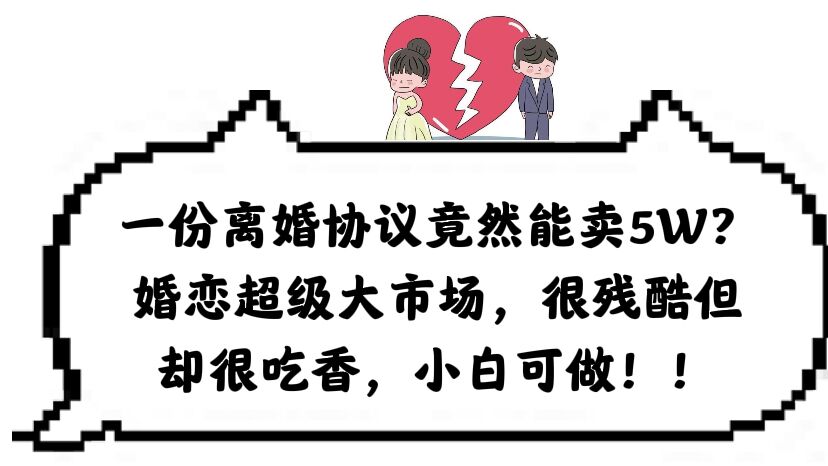 【副业项目6217期】一份离婚协议竟然能卖5W？婚恋超级大市场，很残酷但却很吃香，小白可做-晴沐网创  