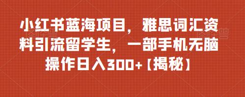 【副业项目6767期】小红书蓝海项目，雅思词汇资料引流留学生，一部手机无脑操作日入300+【揭秘】-晴沐网创  