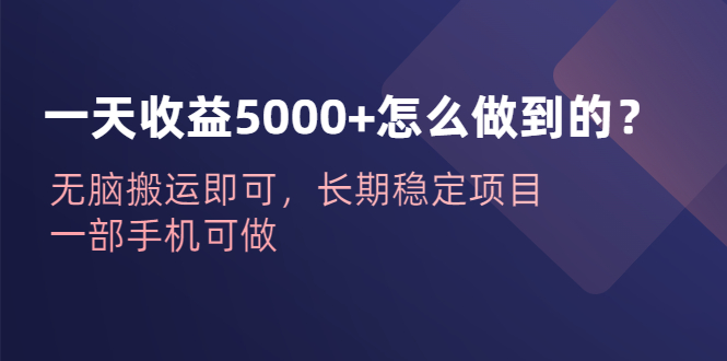 【副业项目6540期】一天收益5000+怎么做到的？无脑搬运即可，长期稳定项目，一部手机可做-晴沐网创  