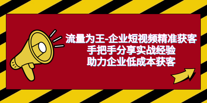 【副业项目6601期】流量为王-企业 短视频精准获客，手把手分享实战经验，助力企业低成本获客-晴沐网创  