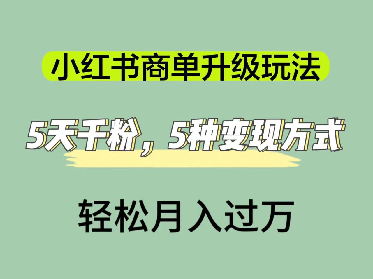 【副业项目7497期】小红书商单升级玩法，5天千粉，5种变现渠道，轻松月入1万+-晴沐网创  