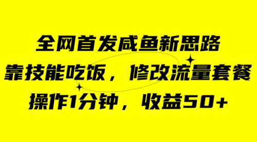 【副业项目7720期】咸鱼冷门新玩法，靠“技能吃饭”，修改流量套餐，操作1分钟，收益50+-晴沐网创  