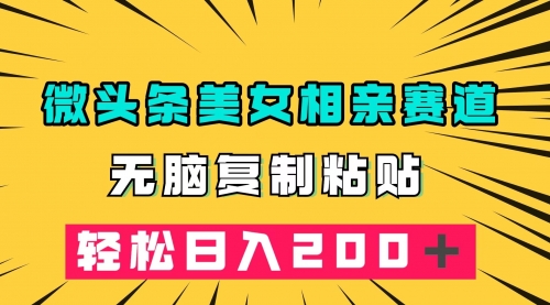 【副业项目7873期】微头条冷门美女相亲赛道，无脑复制粘贴，轻松日入200-晴沐网创  