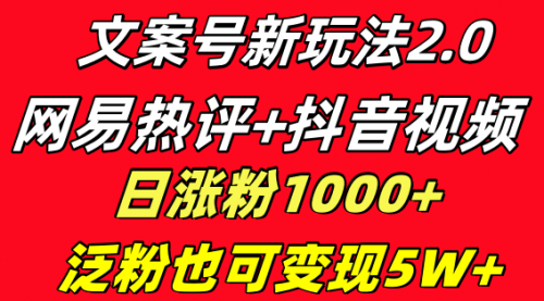 【副业项目8628期】文案号新玩法 网易热评+抖音文案 一天涨粉1000+-晴沐网创  