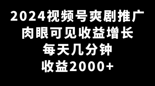 【副业9031期】2024视频号爽剧推广，肉眼可见的收益增长，每天几分钟收益2000+-晴沐网创  