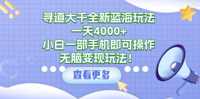 寻道大千全新蓝海玩法，一天4000+，小白一部手机即可操作，无脑变现玩法！-晴沐网创  