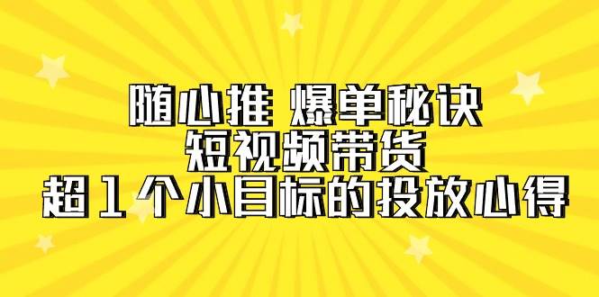 随心推 爆单秘诀，短视频带货-超1个小目标的投放心得（7节视频课）-晴沐网创  