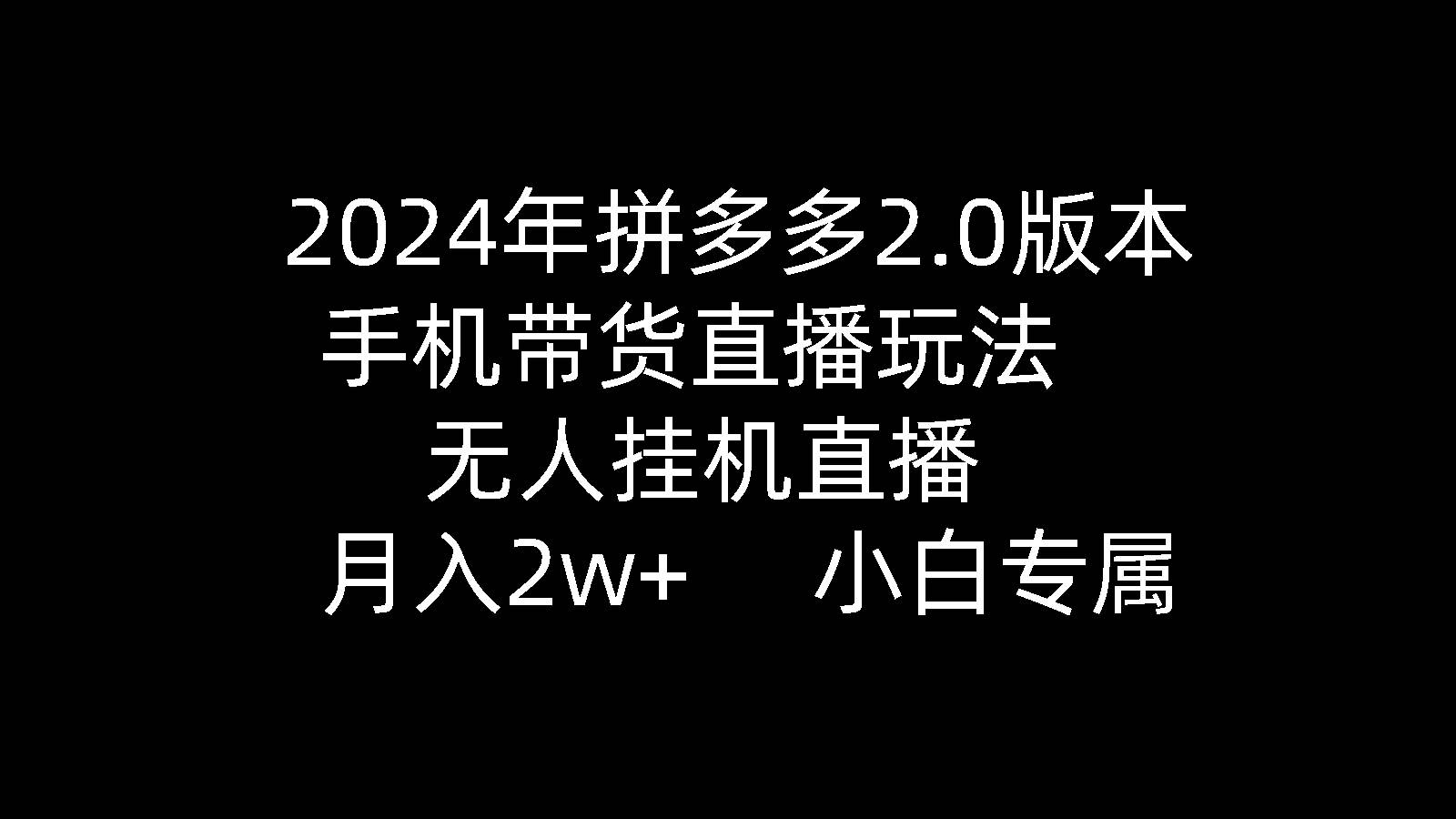 2024年拼多多2.0版本，手机带货直播玩法，无人挂机直播， 月入2w+， 小…-晴沐网创  