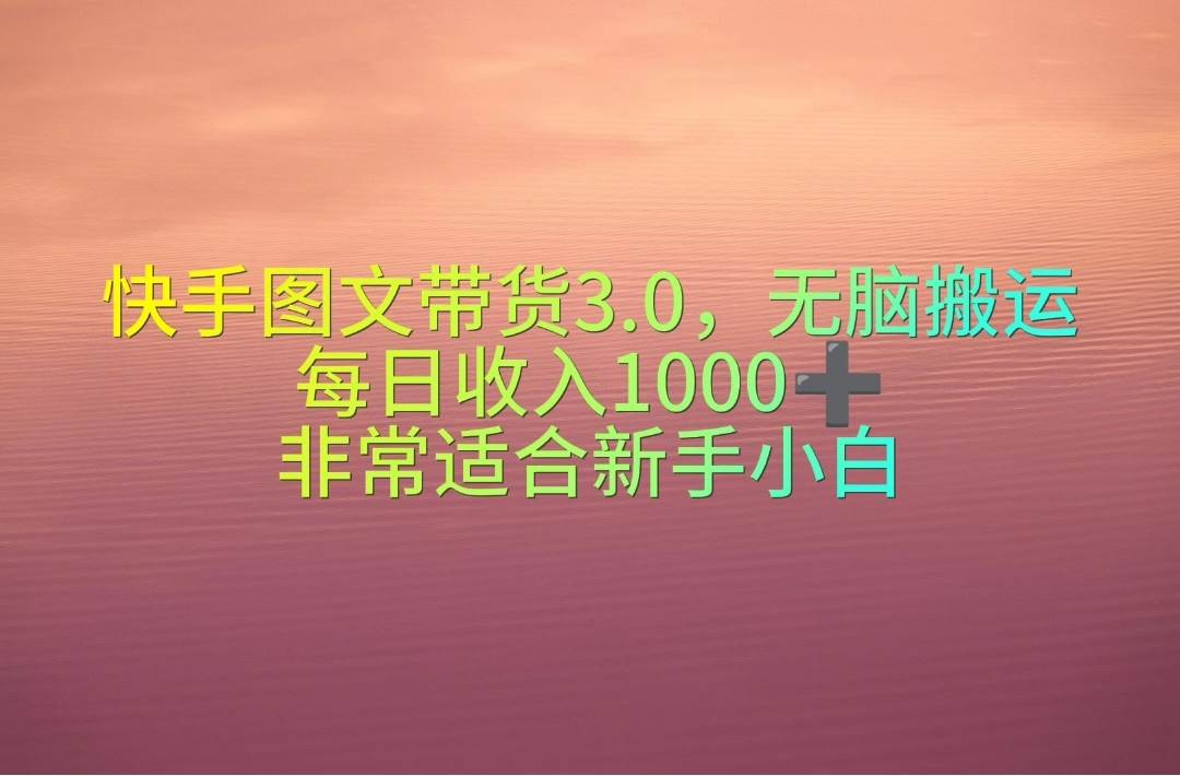 快手图文带货3.0，无脑搬运，每日收入1000＋，非常适合新手小白-晴沐网创  