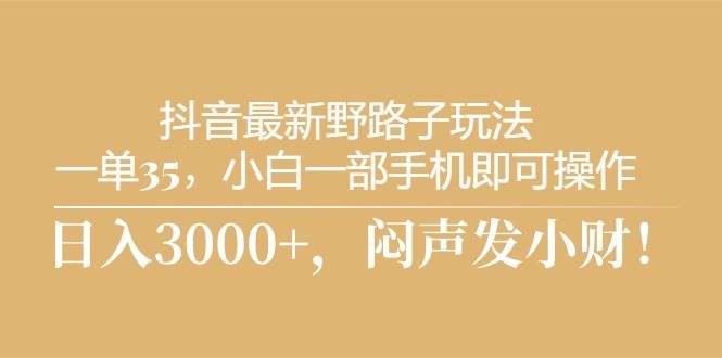 抖音最新野路子玩法，一单35，小白一部手机即可操作，，日入3000+，闷…-晴沐网创  