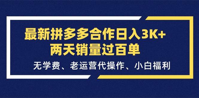 最新拼多多合作日入3K+两天销量过百单，无学费、老运营代操作、小白福利-晴沐网创  