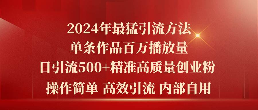 2024年最猛暴力引流方法，单条作品百万播放 单日引流500+高质量精准创业粉-晴沐网创  