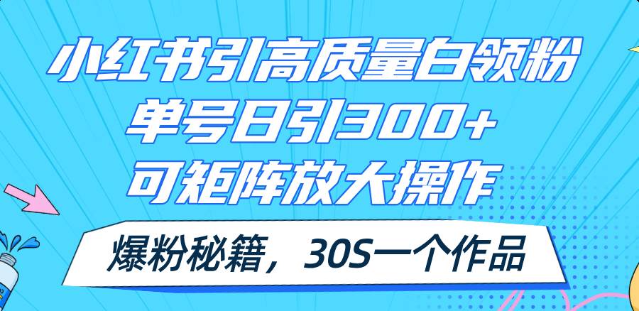 小红书引高质量白领粉，单号日引300+，可放大操作，爆粉秘籍！30s一个作品-晴沐网创  