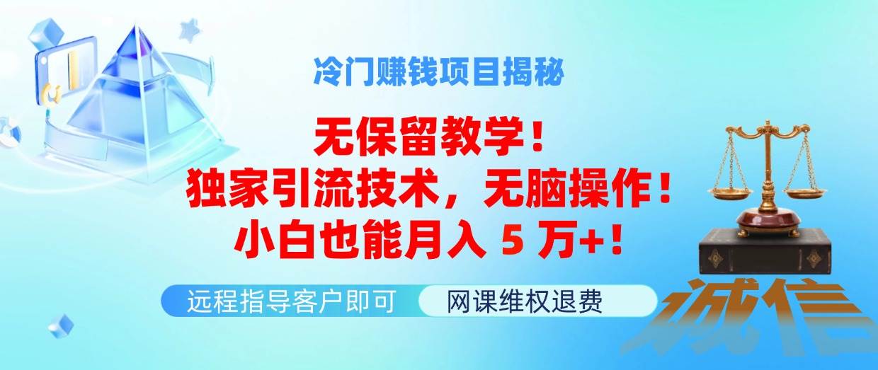 冷门赚钱项目无保留教学！独家引流技术，无脑操作！小白也能月入5万+！-晴沐网创  