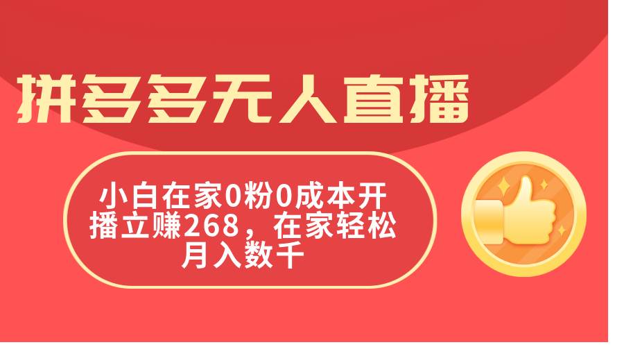 拼多多无人直播，小白在家0粉0成本开播立赚268，在家轻松月入数千-晴沐网创  