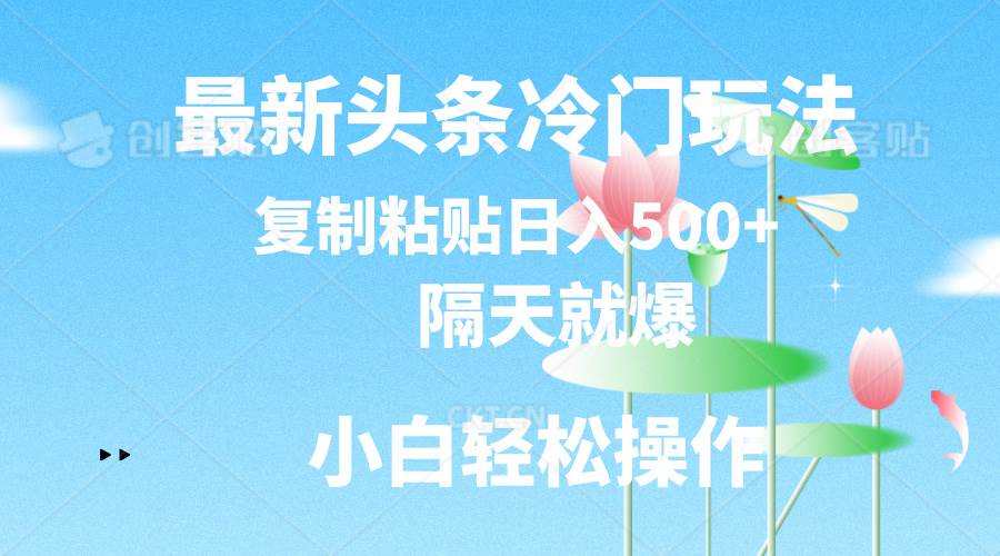 最新头条冷门玩法，隔天就爆，复制粘贴日入500+-晴沐网创  