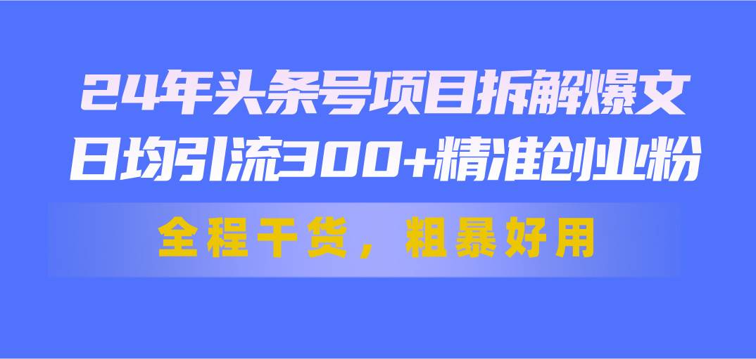 24年头条号项目拆解爆文，日均引流300+精准创业粉，全程干货，粗暴好用-晴沐网创  