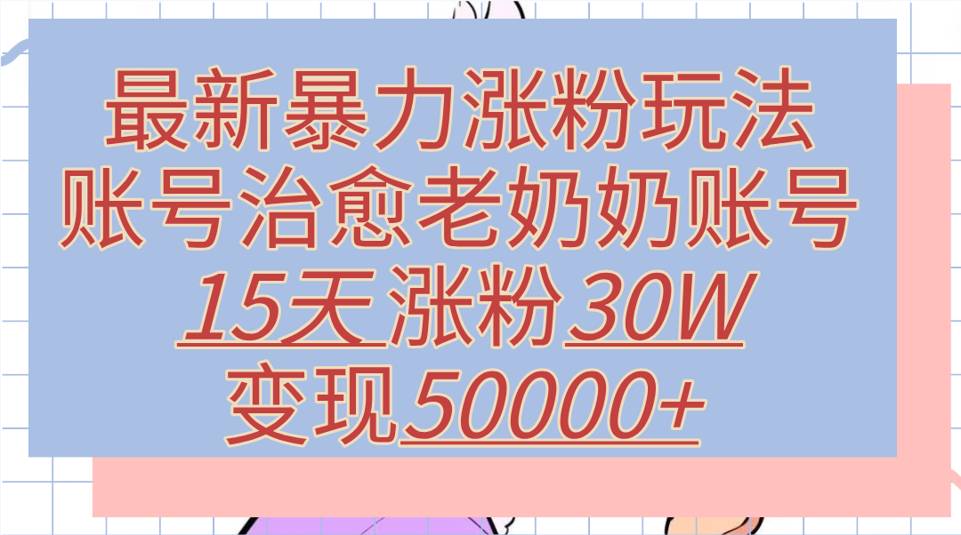 最新暴力涨粉玩法，治愈老奶奶账号，15天涨粉30W，变现50000+【揭秘】-晴沐网创  