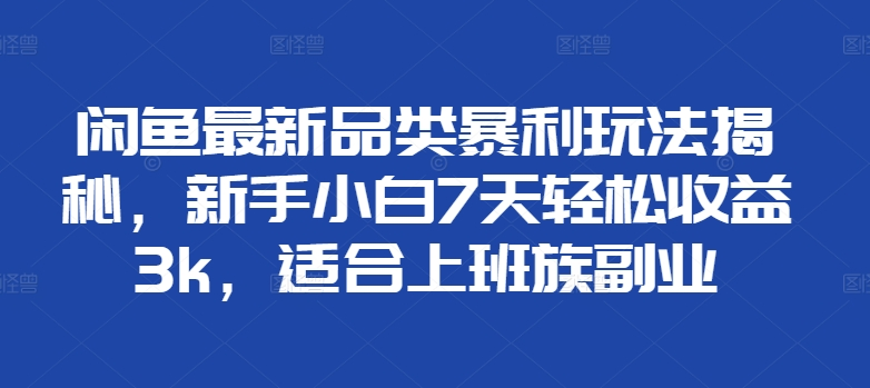 闲鱼最新品类暴利玩法揭秘，新手小白7天轻松赚3000+，适合上班族副业-晴沐网创  