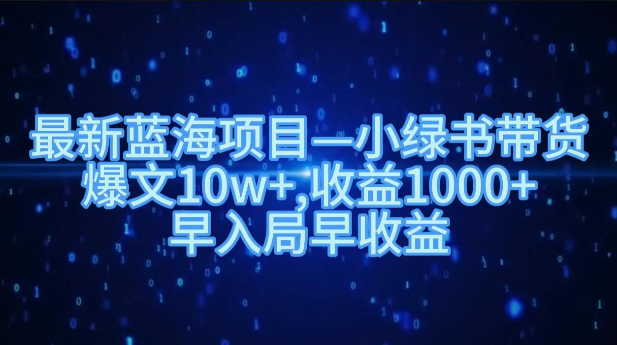 最新蓝海项目小绿书带货，爆文10w＋，收益1000＋，早入局早获益！！-晴沐网创  