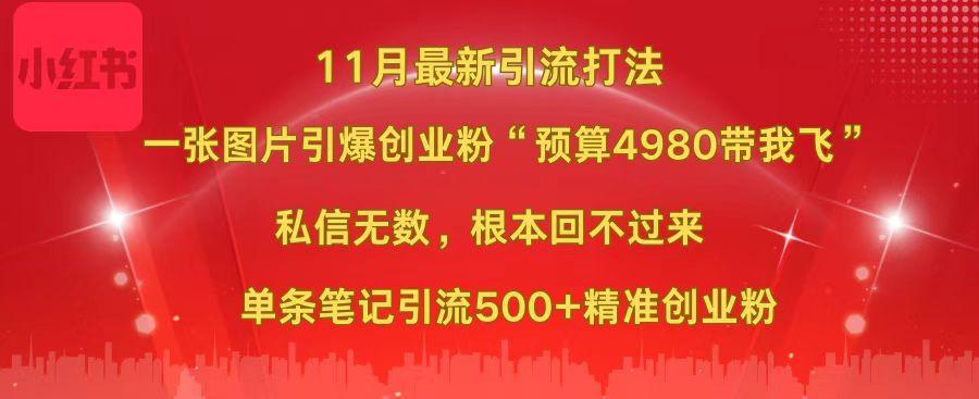 小红书11月最新图片打法，一张图片引爆创业粉“预算4980带我飞”，私信无数，根本回不过来，单条笔记引流500+精准创业粉-晴沐网创  