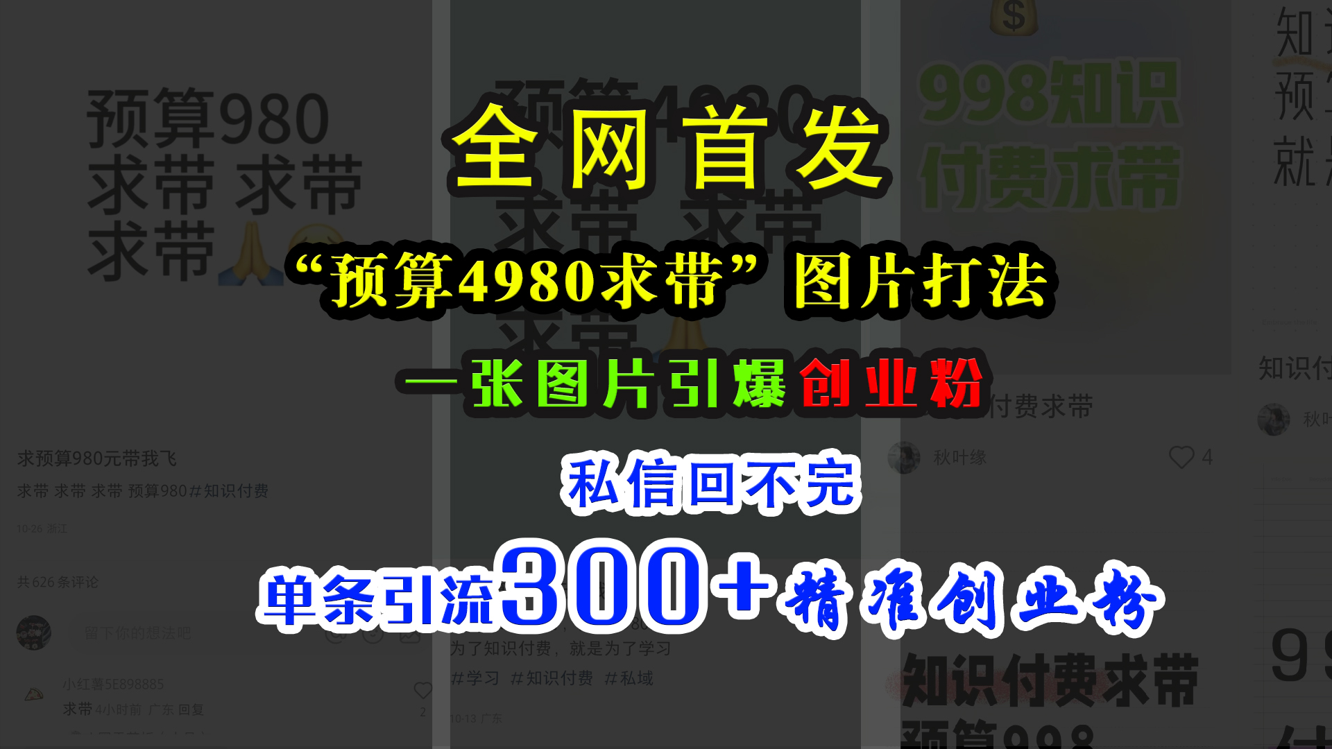 小红书“预算4980带我飞”图片打法，一张图片引爆创业粉，私信回不完，单条引流300+精准创业粉-晴沐网创  